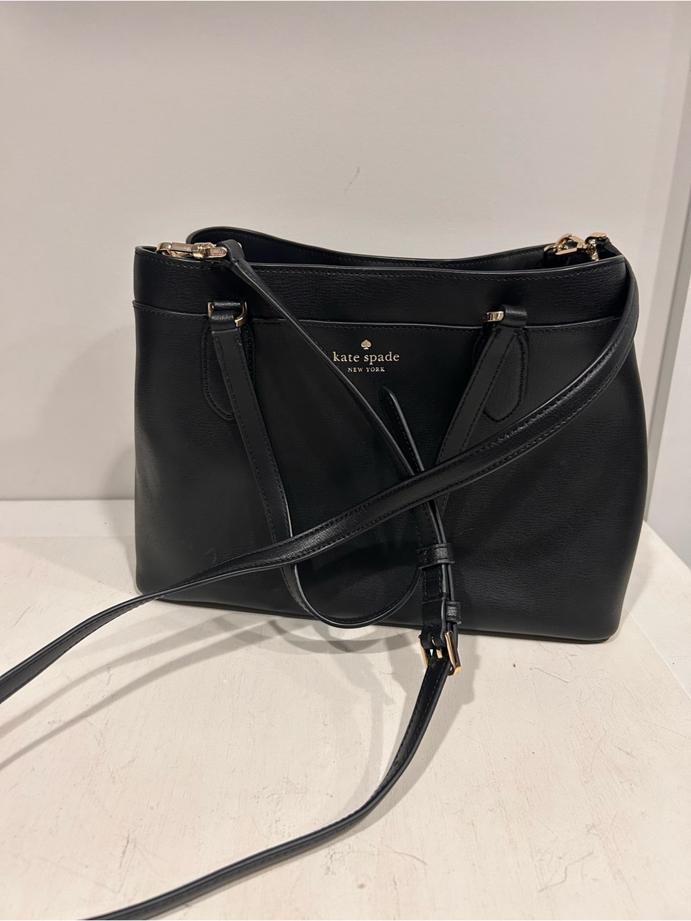 kate spade Black Leather Shoulder Bag with Gold Hardware